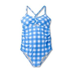 Isabel Maternity blue gingham tie back v neck Swimsuit - size large - new!